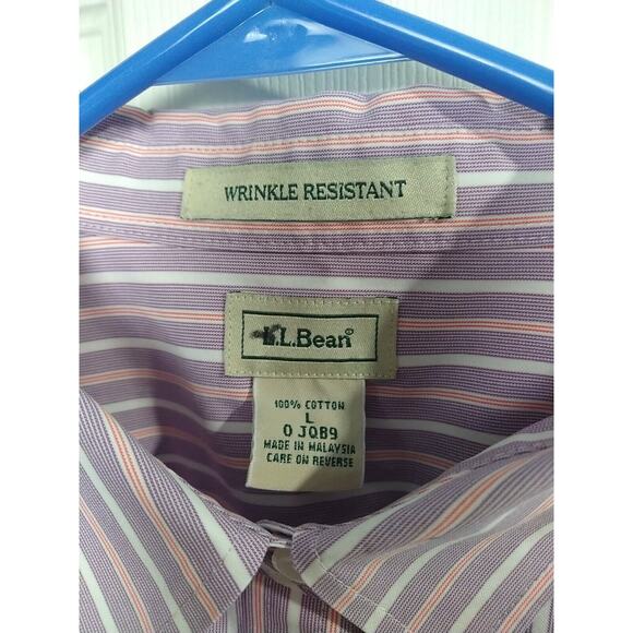 L.L. Bean Woman L Shirt Purple Pink Striped Button 3/4 Sleeve Wrinkle Resistant - Picture 3 of 8